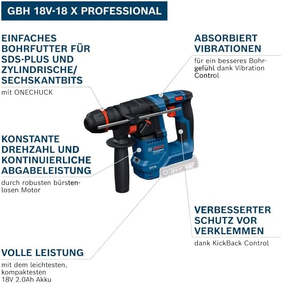 Bosch PRO 18 V System Akku-Bohrhammer GBH 18 V-18 X (ONECHUCK, inkl. L-BOXX 136) – Produktansicht 2