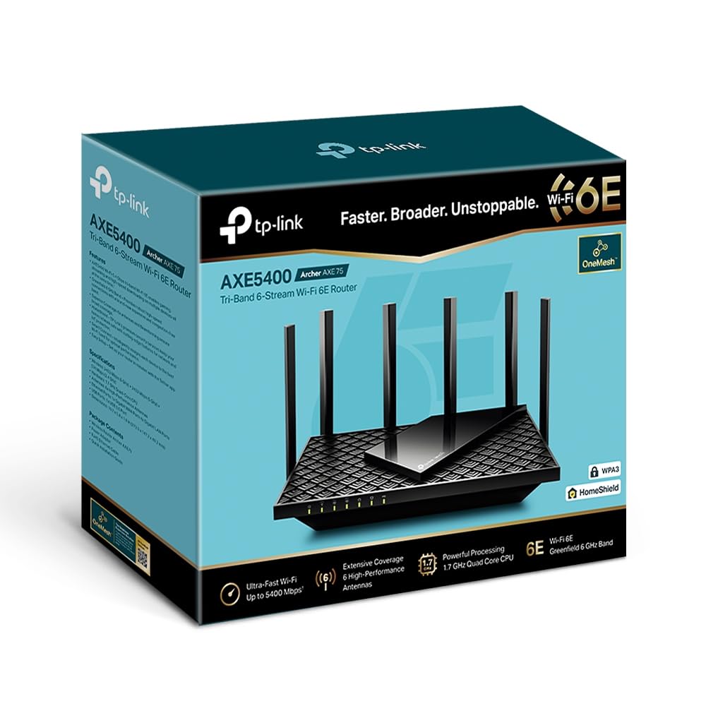 TP-Link Archer AXE75 Tri-Band WiFi 6E Router – AX5400, Gigabit-Ports, USB 3.0, WPA3-Sicherheit – Produktansicht 2