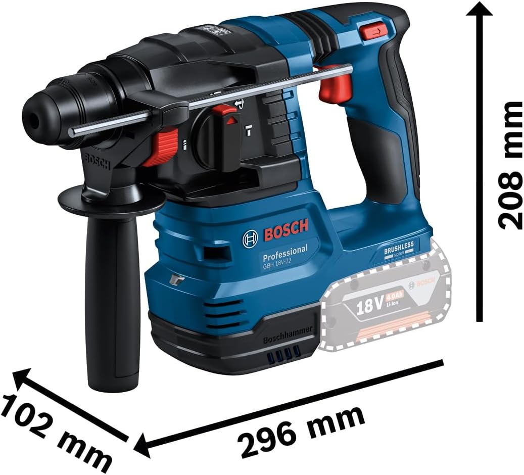 Bosch Professional 18 V System Akku Bohrhammer GBH 18 V-22 (mit SDS plus, inkl. 2x 4,0 Ah Akku, Schnellladegerät GAL 18 V-40,