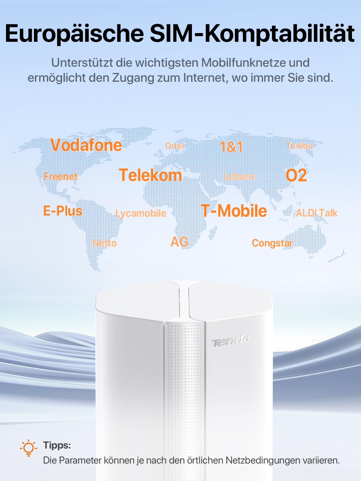 Tenda 5G01 – 5G Wi-Fi 6 Router für Nano-SIM mit Gigabit-Port & Mesh+ – Produktansicht 5
