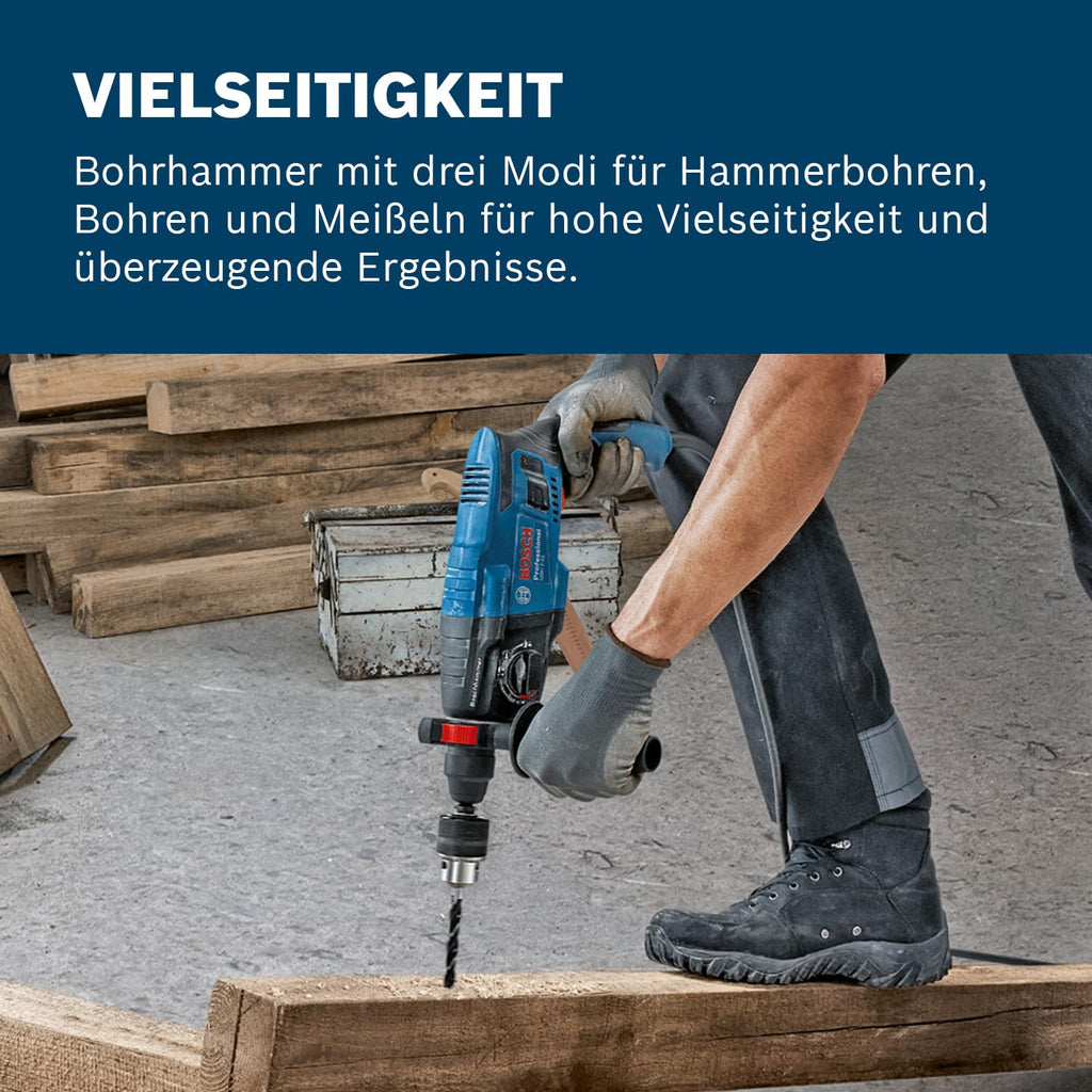 Bosch PRO Bohrhammer GBH 2-21 (mit SDS plus, inkl. Schnellspannbohrfutter mit SDS plus-Adapter, Zusatzhandgriff, Maschinentuc