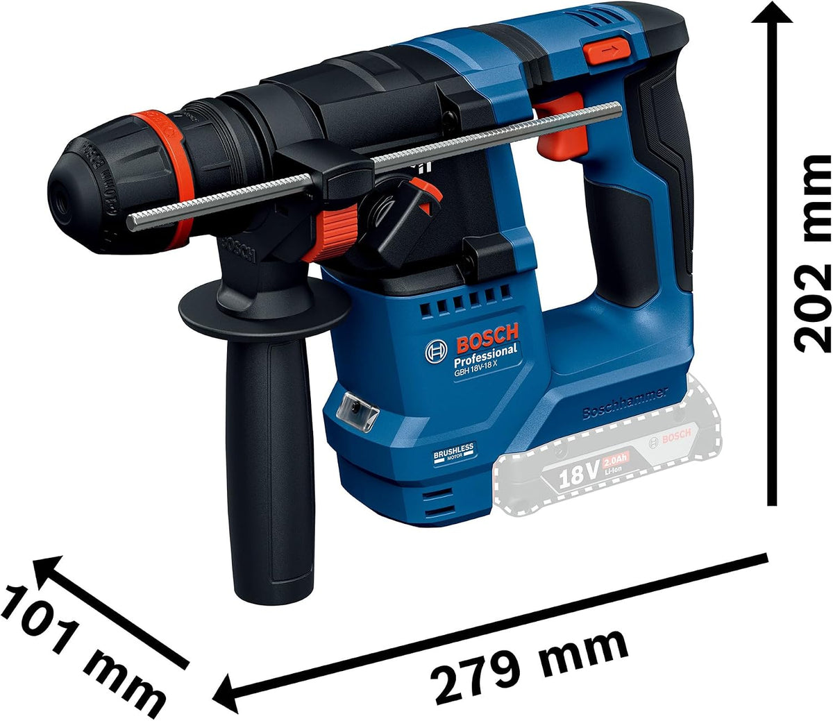 Bosch PRO 18 V System Akku-Bohrhammer GBH 18 V-18 X (ONECHUCK, inkl. L-BOXX 136) – Produktansicht 6