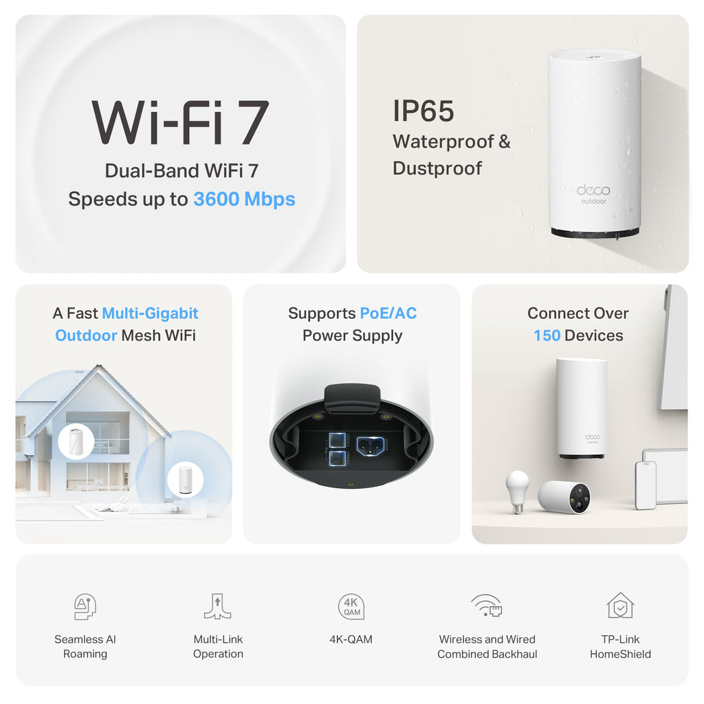 TP-Link Deco BE25 Outdoor WiFi 7 Router – Dual-Band, 2× 2.5G Ports, PoE/AC-Stromversorgung – Produktansicht 9
