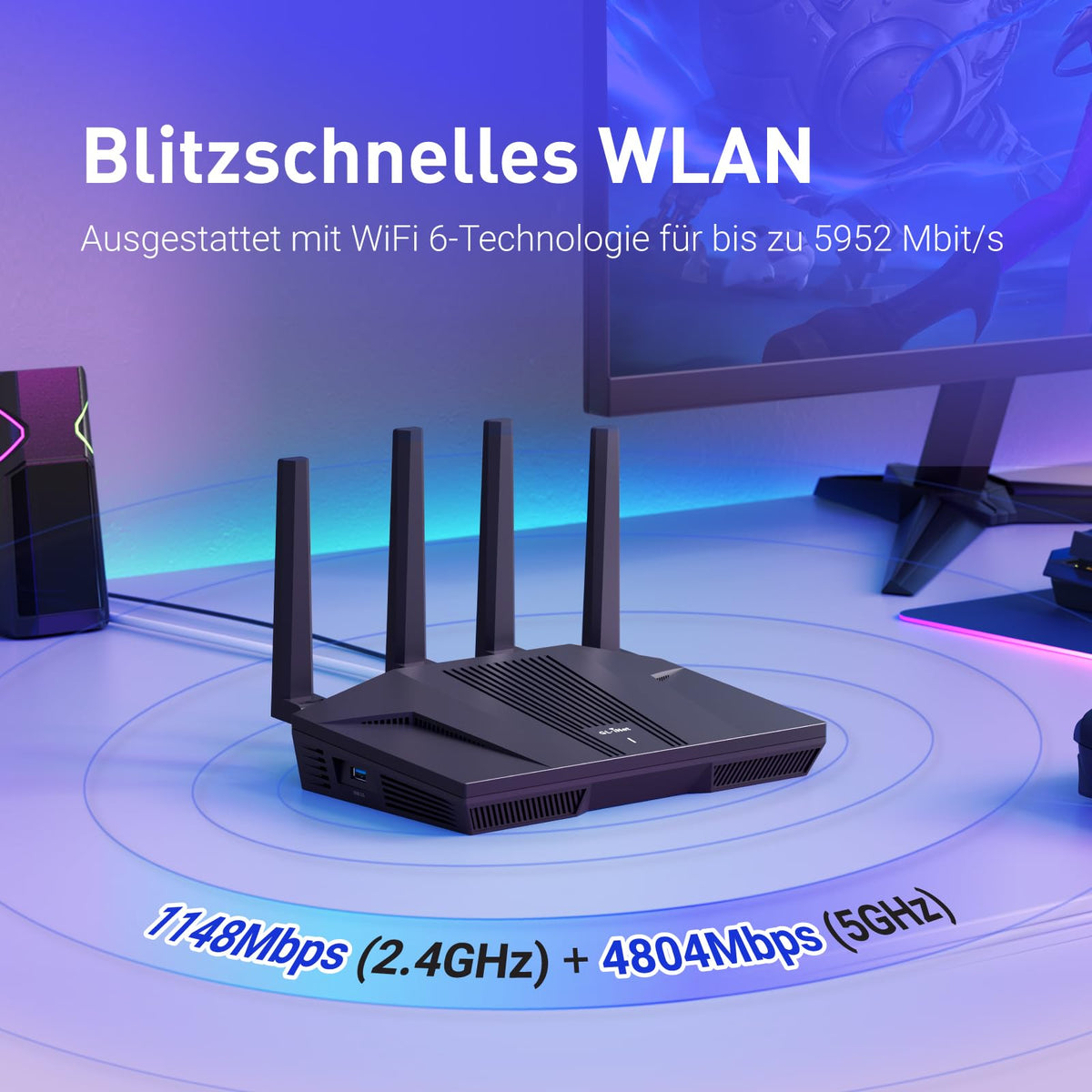 GL.iNet GL-MT6000 (Flint 2) – Wi-Fi 6 Gaming Router mit 2×2.5G & 4×Gigabit-Ports – Produktansicht 5