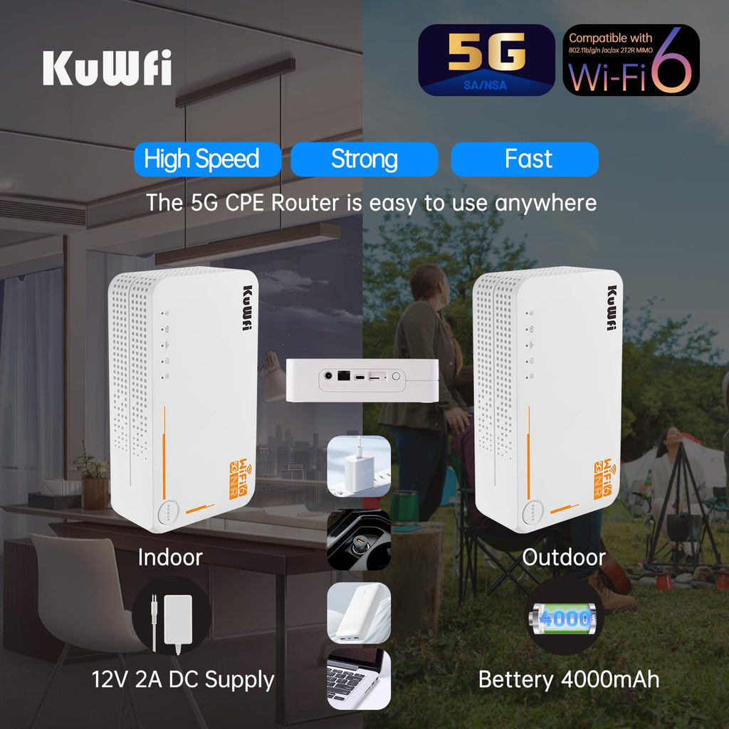 KuWFi 5G WiFi 6 Mobiler Router – AX3600 Dual-Band Hotspot mit SIM & eSIM, bis zu 2,5 Gbit/s – Produktansicht 3