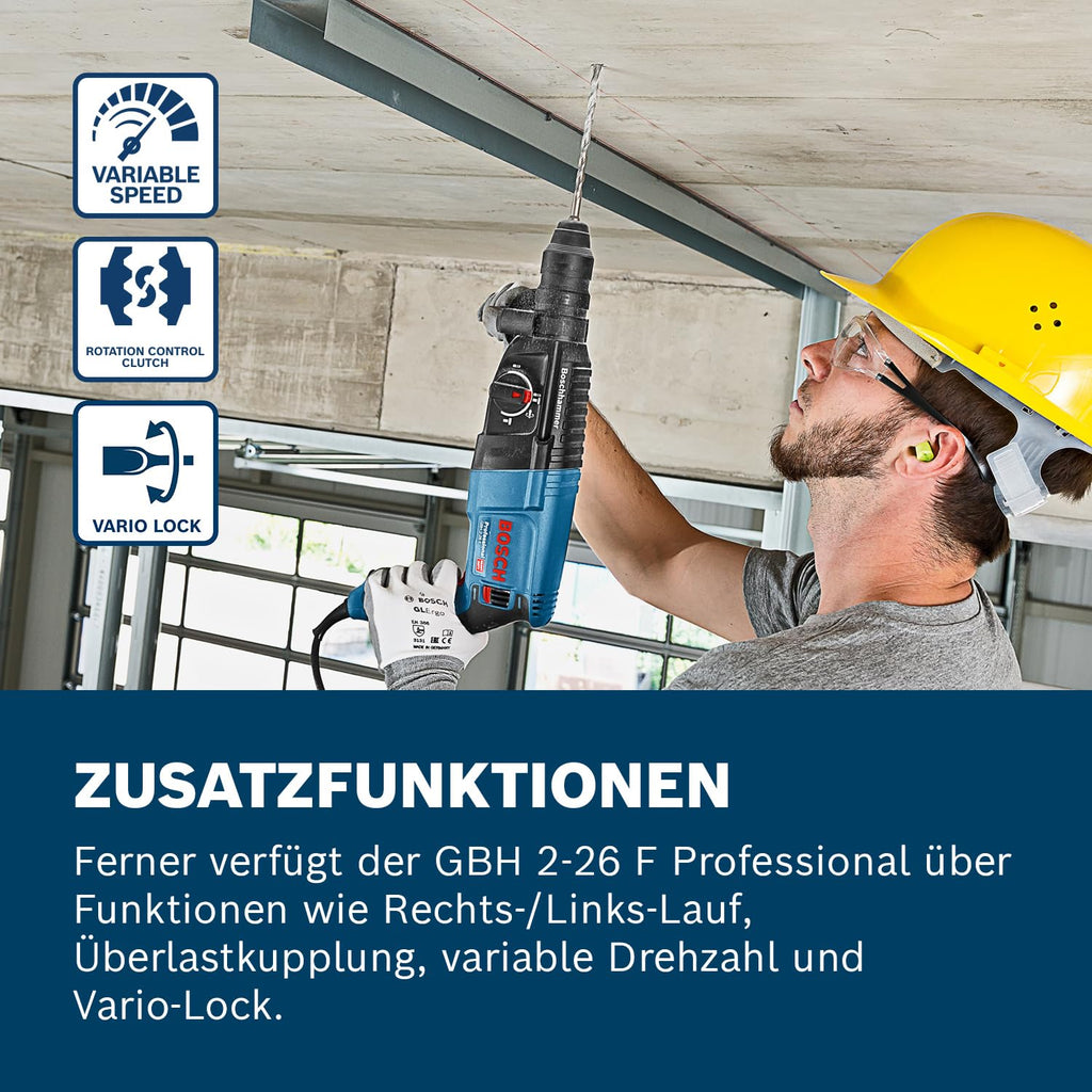 Bosch PRO Bohrhammer GBH 2-26 F (Leistung 830 Watt, Wechselfutter SDS-plus, inkl. Zusatzhandgriff, Tiefenanschlag, Maschinent