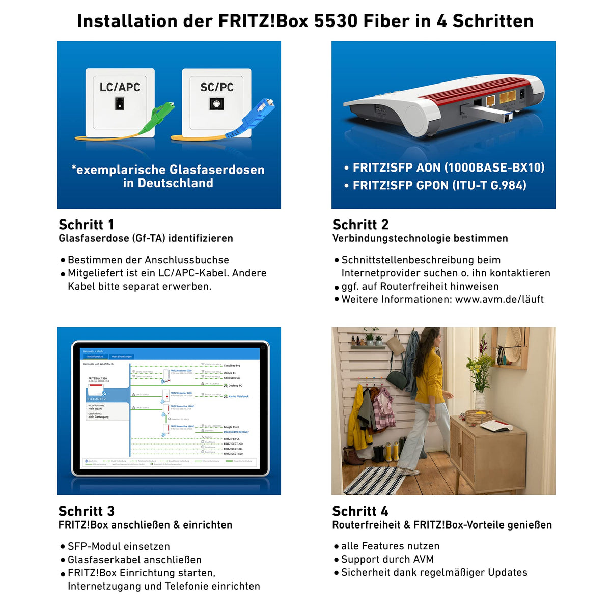 FRITZ! Box 5530 Fiber – WiFi 6 Router mit integriertem Glasfasermodem, bis zu 3 Gbit/s – Produktansicht 4