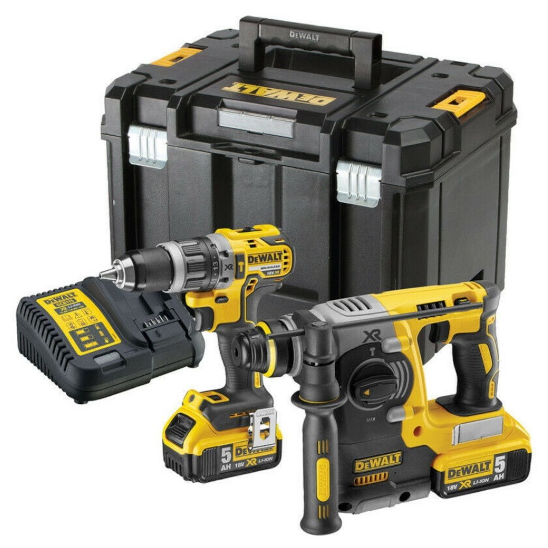 DeWalt DCK207P2T-GB 18 V XR Schlagbohrschrauber & SDS+ Plus Bohrhammer Doppelset inkl. 2x 5,0 Ah Akkus – Produktansicht 1
