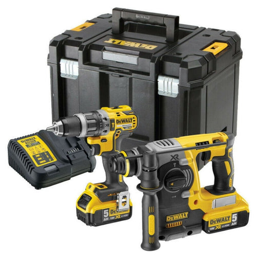DeWalt DCK207P2T-GB 18 V XR Schlagbohrschrauber & SDS+ Plus Bohrhammer Doppelset inkl. 2x 5,0 Ah Akkus – Produktansicht 1
